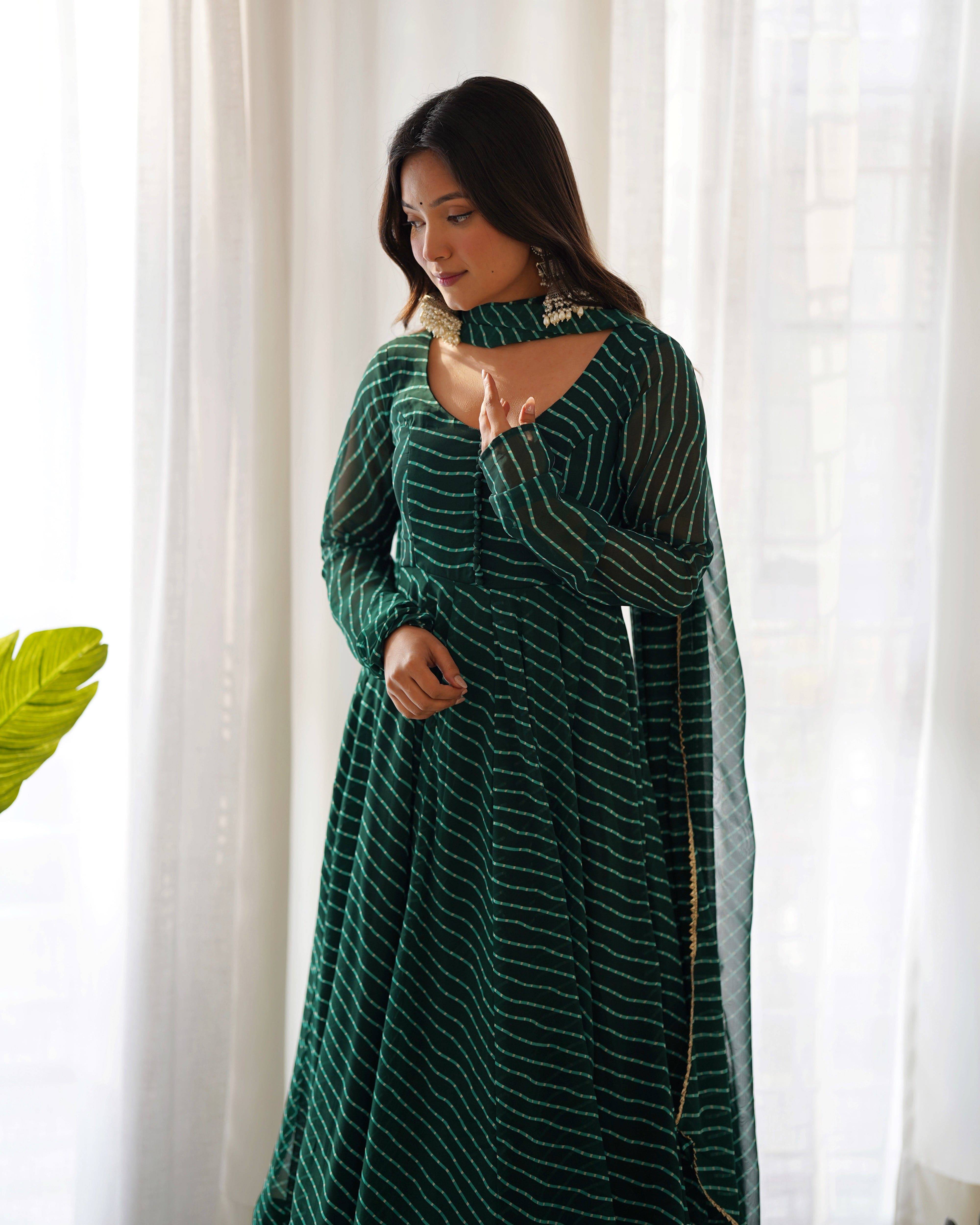 High-End Laheriya Print Anarkali Set with Dupatta & Pants ā Perfect for Summer Weddings