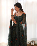 Designer Pure Soft Lightweight Chiffon Bandhej Fully Flared Gown, Dupatta, and Pant Set - Ready to Wear, Fully Stitched.