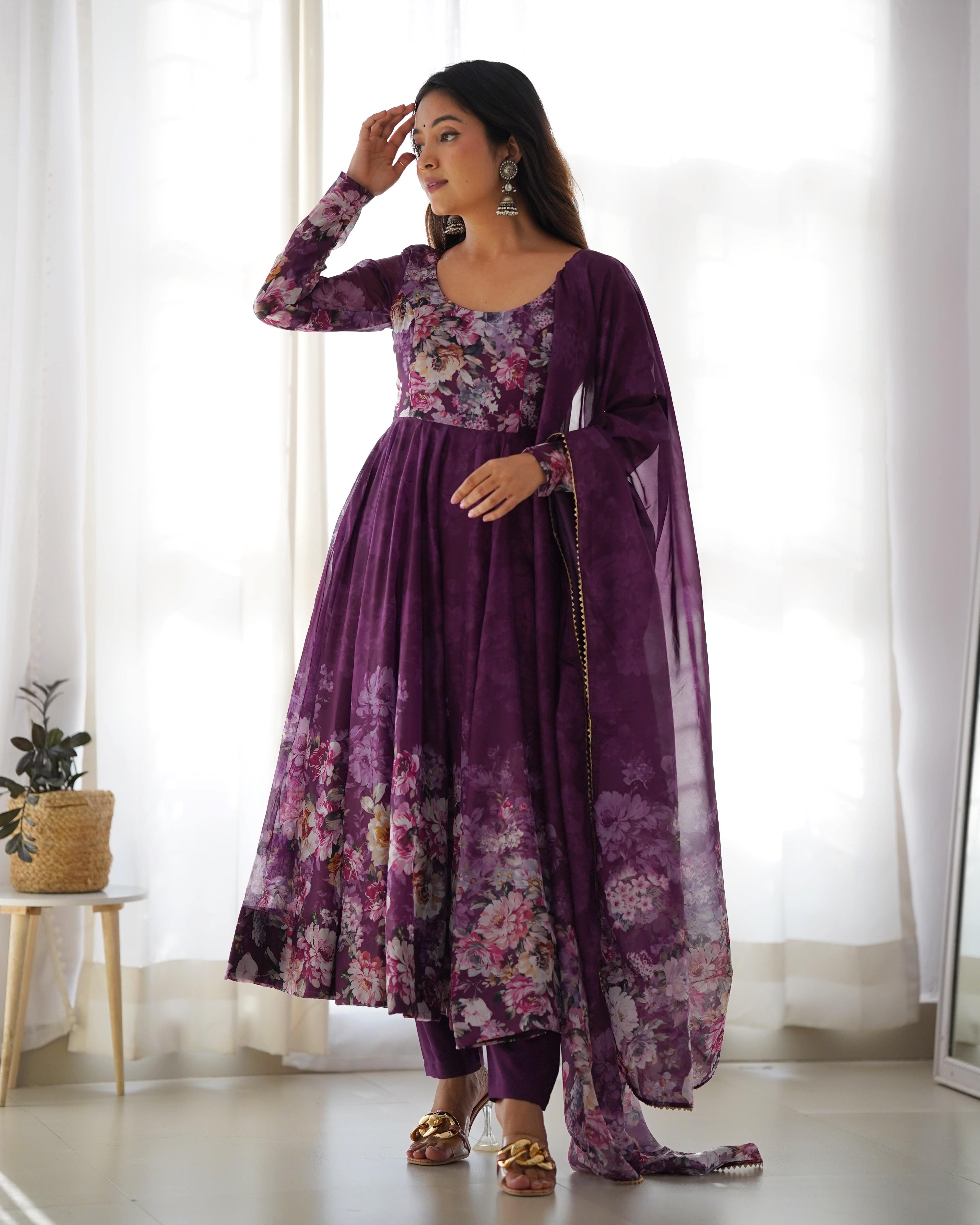 Colorful Lightweight Organza Silk Anarkali Set with Dupatta & Pants ā Perfect for Festivities!