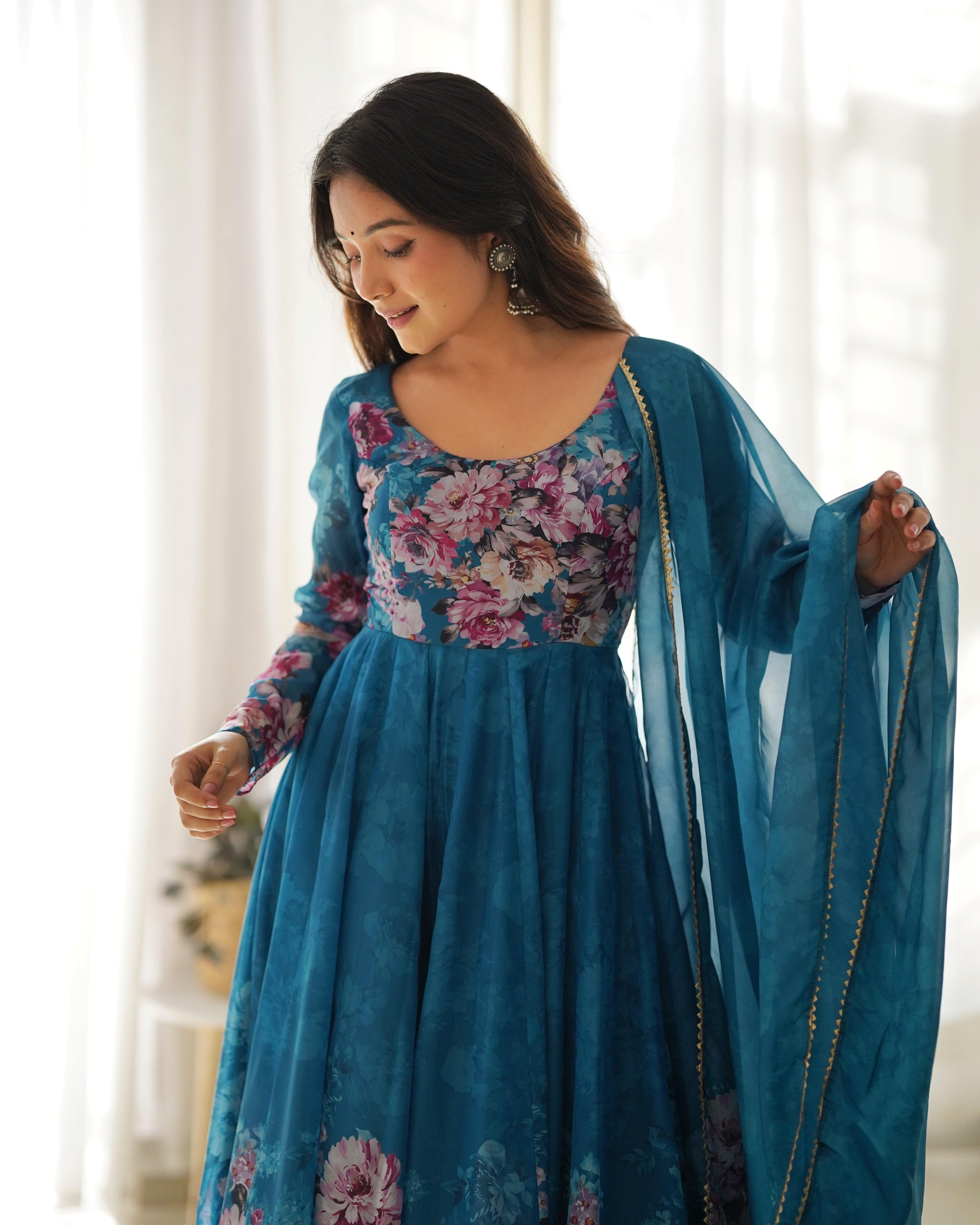 Colorful Lightweight Organza Silk Anarkali Set with Dupatta & Pants ā Perfect for Festivities!