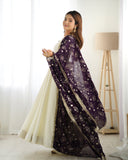 Regal Purple Vichitra Silk Anarkali with Embroidered Dupatta