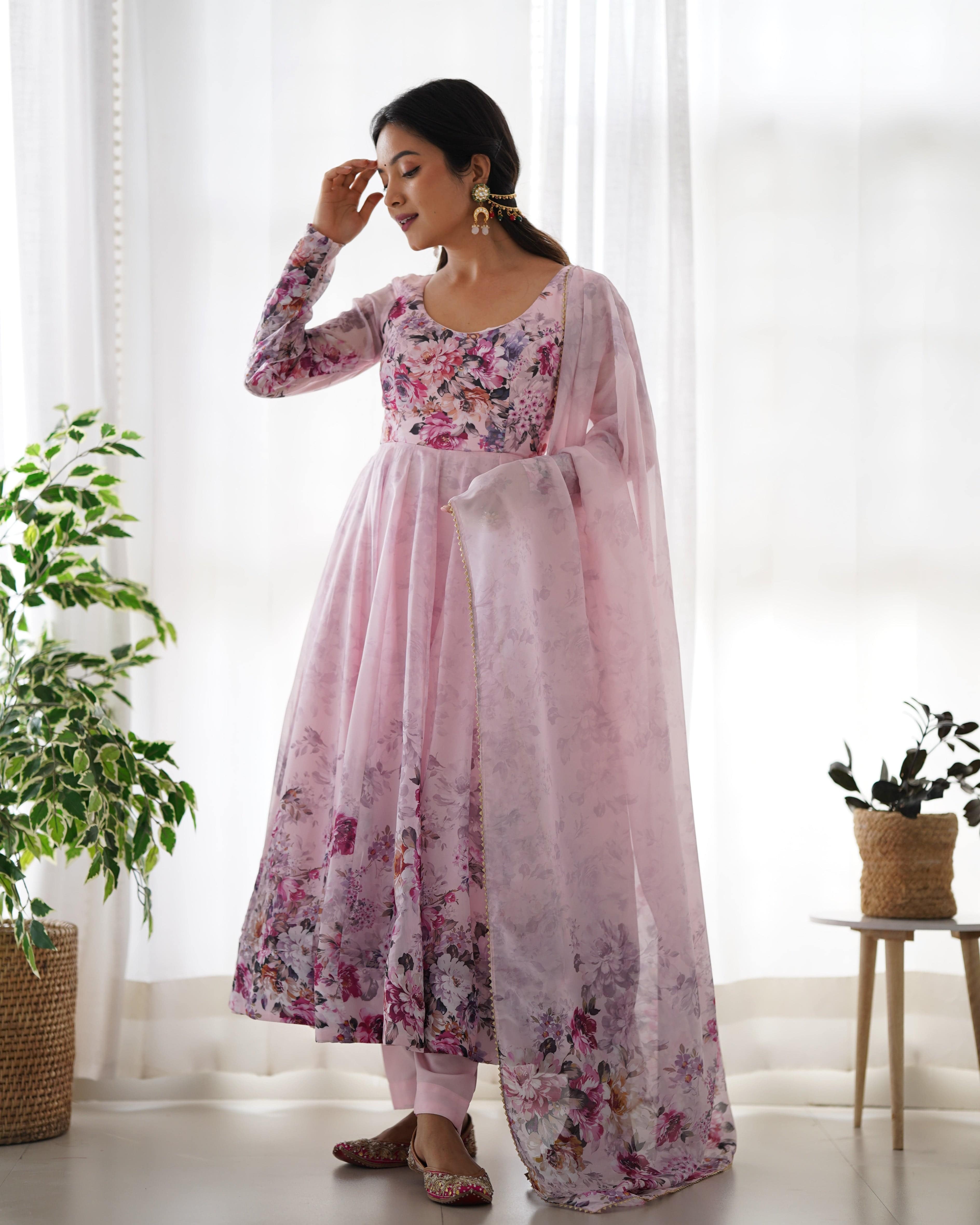 Colorful Lightweight Organza Silk Anarkali Set with Dupatta & Pants ā Perfect for Festivities!