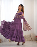 Mauve Purple Pure Romansilk Chanderi Anarkali Set with Banarasi Jacquard Dupatta