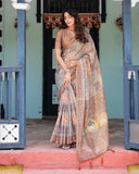Coffee Brown Handloom Cotton Saree with Classical Art & Sacred Cow Pallu