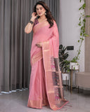 Peach Handloom Cotton Saree with Illustrated Story Panel Prints & Zari Border | Artistic Ethnic Wear | 5.5m Saree + 0.8m Blouse Piece