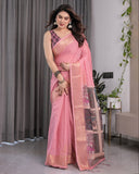 Peach Handloom Cotton Saree with Illustrated Story Panel Prints & Zari Border | Artistic Ethnic Wear | 5.5m Saree + 0.8m Blouse Piece