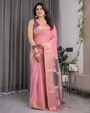 Peach Handloom Cotton Saree with Illustrated Story Panel Prints & Zari Border | Artistic Ethnic Wear | 5.5m Saree + 0.8m Blouse Piece