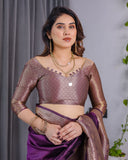 Royal Purple Pure Kanjivaram Silk Saree with Golden Zari Border & Rich Pallu – 5.5m Saree + 0.8m Blouse Piece