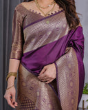 Royal Purple Pure Kanjivaram Silk Saree with Golden Zari Border & Rich Pallu – 5.5m Saree + 0.8m Blouse Piece