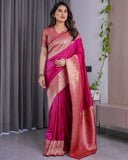 Rani Pink Pure Kanjivaram Silk Saree with Golden Zari Border & Pallu – 5.5m Saree + 0.8m Blouse
