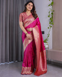 Rani Pink Pure Kanjivaram Silk Saree with Golden Zari Border & Pallu – 5.5m Saree + 0.8m Blouse