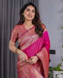 Rani Pink Pure Kanjivaram Silk Saree with Golden Zari Border & Pallu – 5.5m Saree + 0.8m Blouse