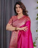 Rani Pink Pure Kanjivaram Silk Saree with Golden Zari Border & Pallu – 5.5m Saree + 0.8m Blouse