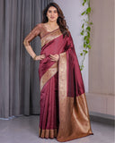 Wine Maroon Pure Kanjivaram Silk Saree with Grand Floral Zari Border & Pallu – 5.5m Saree + 0.8m Blouse Piece