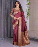 Wine Maroon Pure Kanjivaram Silk Saree with Grand Floral Zari Border & Pallu – 5.5m Saree + 0.8m Blouse Piece