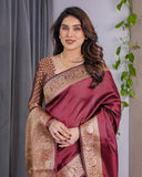 Wine Maroon Pure Kanjivaram Silk Saree with Grand Floral Zari Border & Pallu – 5.5m Saree + 0.8m Blouse Piece