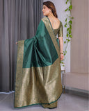 Deep Bottle Green Pure Kanjivaram Silk Saree with Floral Golden Zari Border & Blouse – 5.5m Saree + 0.8m Blouse Piece
