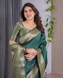 Deep Bottle Green Pure Kanjivaram Silk Saree with Floral Golden Zari Border & Blouse – 5.5m Saree + 0.8m Blouse Piece