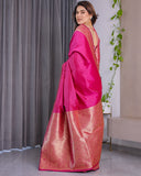 Hot Pink Pure Kanjivaram Silk Saree with Elegant Floral Zari Border & Designer Blouse – 5.5m Saree + 0.8m Blouse Piece