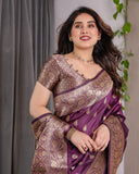 Royal Violet Pure Kanjivaram Silk Saree with Golden Zari Buttas & Rich Floral Border | 5.5m Saree + 0.8m Blouse Piece