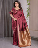 Maroon Soft Kanjivaram Silk Saree with Golden Zari Pallu & Designer Blouse | 5.5m Saree + 0.8m Blouse
