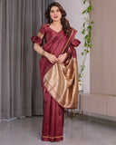 Maroon Soft Kanjivaram Silk Saree with Golden Zari Pallu & Designer Blouse | 5.5m Saree + 0.8m Blouse