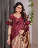 Maroon Soft Kanjivaram Silk Saree with Golden Zari Pallu & Designer Blouse | 5.5m Saree + 0.8m Blouse