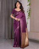 Royal Purple Soft Kanjivaram Silk Saree with Antique Gold Zari Pallu & Blouse | 5.5m Saree + 0.8m Blouse Piece