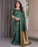 Emerald Green Soft Kanjivaram Silk Saree with Golden Zari Border & Rich Pallu | 5.5m Saree + 0.8m Blouse Piece