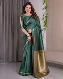 Emerald Green Soft Kanjivaram Silk Saree with Golden Zari Border & Rich Pallu | 5.5m Saree + 0.8m Blouse Piece