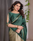 Emerald Green Soft Kanjivaram Silk Saree with Golden Zari Border & Rich Pallu | 5.5m Saree + 0.8m Blouse Piece
