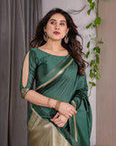 Emerald Green Soft Kanjivaram Silk Saree with Golden Zari Border & Rich Pallu | 5.5m Saree + 0.8m Blouse Piece