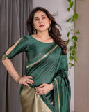 Emerald Green Soft Kanjivaram Silk Saree with Golden Zari Border & Rich Pallu | 5.5m Saree + 0.8m Blouse Piece