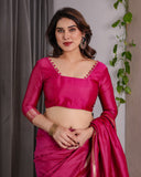 Pink Soft Kanjivaram Silk Saree with Golden Zari Pallu & Blouse | 5.5m Saree + 0.8m Blouse Piece