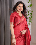 Cherry Red Soft Kanjivaram Silk Saree with Golden Zari Border & Elegant Pallu | 5.5m Saree + 0.8m Blouse Piece