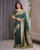 Bottle Green Pure Kanjivaram Silk Saree with Rich Golden Zari Weaving & Traditional Floral Pallu | 5.5m Saree + 0.8m Blouse