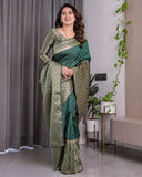 Bottle Green Pure Kanjivaram Silk Saree with All-Over Golden Jacquard Weaving & Designer Blouse | 5.5m Saree + 0.8m Blouse Piece