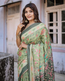 Graceful Green & Beige Saree with Exquisite Floral Prints – Perfect for Weddings & Festive Wear