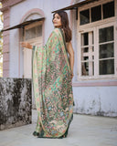 Graceful Green & Beige Saree with Exquisite Floral Prints – Perfect for Weddings & Festive Wear