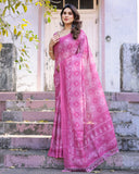 Elegant Multicolor Linen Saree with Traditional Patterns | Lightweight Festive Wear