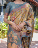 Maroon Handloom Cotton Saree with Intricate Peacock & Floral Art – Contrast Green Pallu