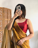Golden Mustard Handwoven Tissue Saree with Intricate Border – Elegant Traditional Indian Wear for Festive Occasions