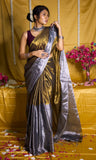 Golden and Silver raga tissue saree