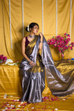 Golden and Silver raga tissue saree