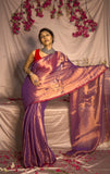 Lilac with red border Raga Tissue Saree