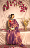 Lilac with red border Raga Tissue Saree