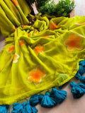 Elegant Linen Saree with Sunflower Print and Tassel Border – Lightweight Summer Wear