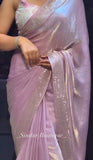 Blush Pink Tissue Saree with Hand-Beaded Border and Sybori Print Blouse