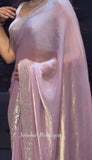 Blush Pink Tissue Saree with Hand-Beaded Border and Sybori Print Blouse