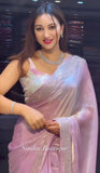 Blush Pink Tissue Saree with Hand-Beaded Border and Sybori Print Blouse